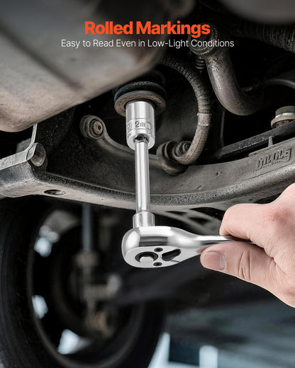 Steckschlüsselsatz, 27-teilig, 6,4-mm-Antrieb, Steckschlüssel- und Ratschenset, SAE und metrisch, Mechaniker-Werkzeugset mit Ratschenschlüssel, Verlängerung und Aufbewahrungskoffer, CR-V-Legierungsstahl, für Kfz-Reparaturen