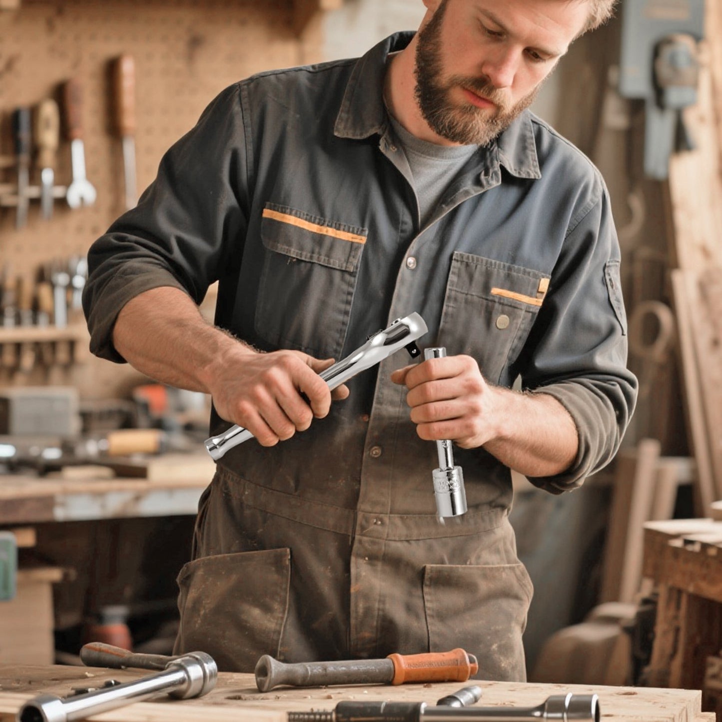 Steckschlüsselsatz, 39-teilig, 9,5- und 6,4-mm-Antrieb, Steckschlüssel und Ratschenset, SAE- und metrische Größen, Mechaniker-Werkzeugset mit Ratschenschlüssel, Zubehör, Aufbewahrungskoffer, CR-V-Legierungsstahl, für Kfz-Reparaturen
