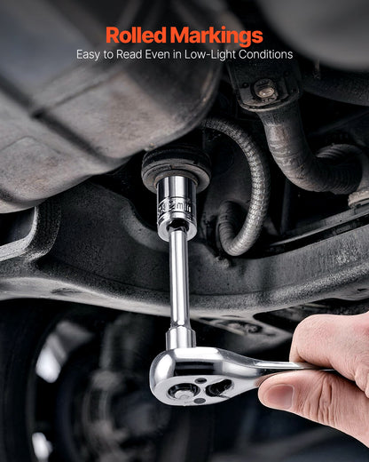 Socket Set, 70 Pieces, 6.4 mm Drive Socket and Ratchet Set, SAE and Metric, Deep and Shallow, Mechanic Tool Kit with Bits, Accessories and Storage Case, CR-V Alloy Steel, for Automotive Repair