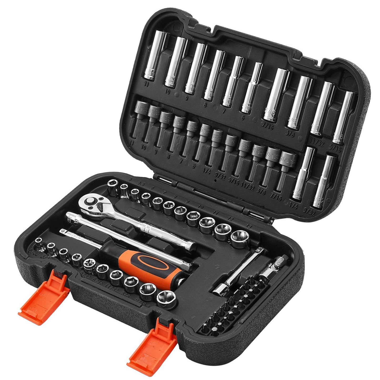 Socket Set, 70 Pieces, 6.4 mm Drive Socket and Ratchet Set, SAE and Metric, Deep and Shallow, Mechanic Tool Kit with Bits, Accessories and Storage Case, CR-V Alloy Steel, for Automotive Repair