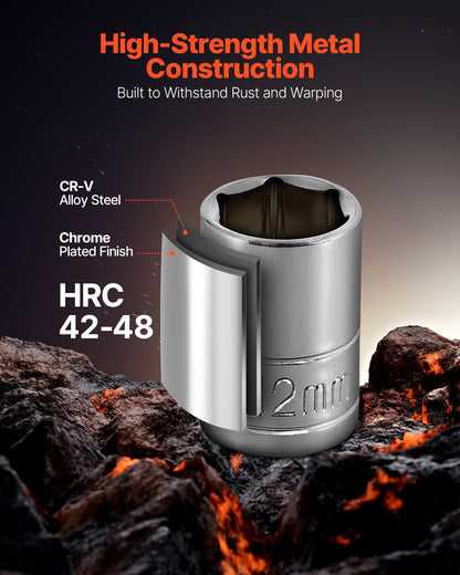 Socket Set, 108 Pieces, 6.4 & 12.7 mm Drive Socket and Ratchet Set, Metric Size from 4 to 32 mm, Mechanic Tool Kit with Bits, Accessories, Storage Case, CR-V Alloy Steel, for Automotive Repair