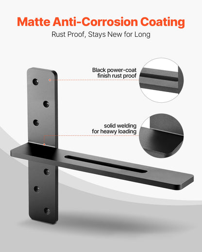 T Shelf Brackets 2 Pcs, 200 lbs/90 kg Weight Capacity, 14x2.89x12 in / 355.6x73.5x304.8 mm, Solid Steel Heavy Duty Brackets for Shelves, Countertop Support Floating Bracket Hardware with Screws