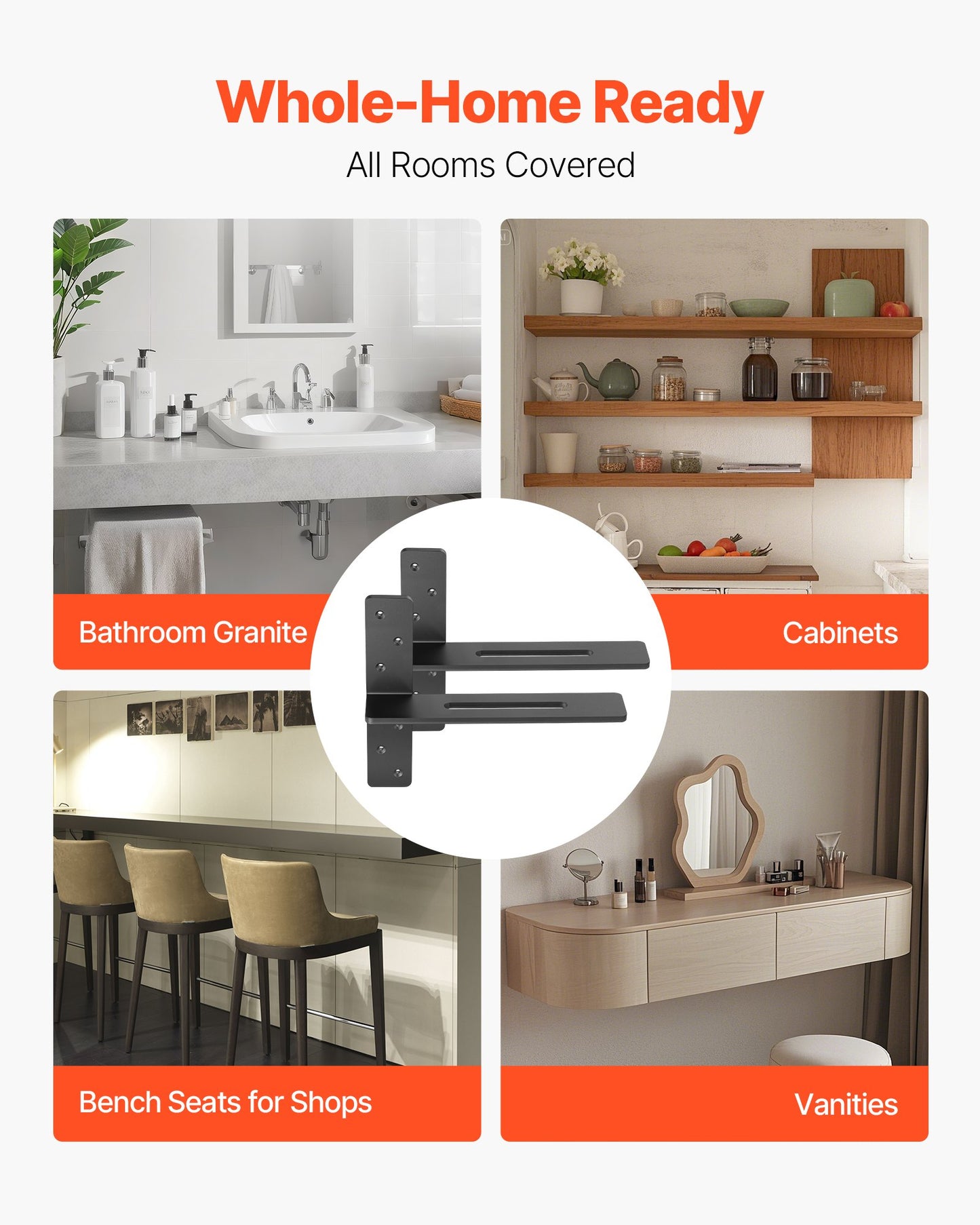 T Shelf Brackets 2 Pcs, 200 lbs/90 kg Weight Capacity, 14x2.89x12 in / 355.6x73.5x304.8 mm, Solid Steel Heavy Duty Brackets for Shelves, Countertop Support Floating Bracket Hardware with Screws