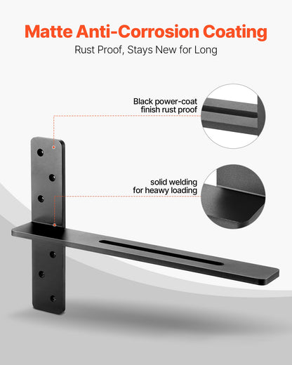 T Shelf Brackets 2 Pcs, 200 lbs/90 kg Weight Capacity, 18x2.89x12 in / 457.2x73.5x304.8 mm, Solid Steel Heavy Duty Brackets for Shelves, Countertop Support Floating Bracket Hardware with Screws