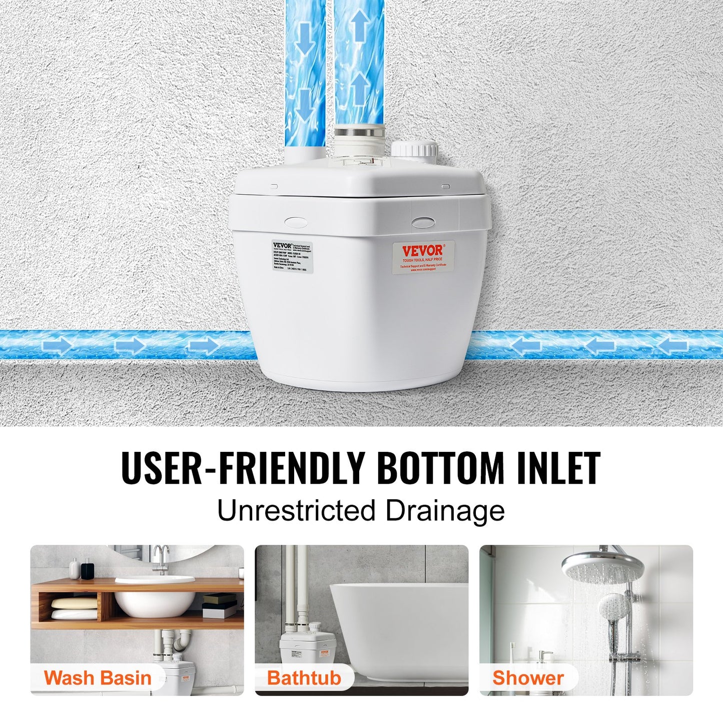 Spülbeckenpumpe, Abflusspumpensystem für Waschbecken, 200 W, 1500 GPH, 548,6 cm Förderhöhe, 3,8 cm Auslass, niedriger Abfluss, korrosionsbeständig, geräuscharm, für Villenkeller, Waschmaschinen, vielseitige Spülbecken und Bars