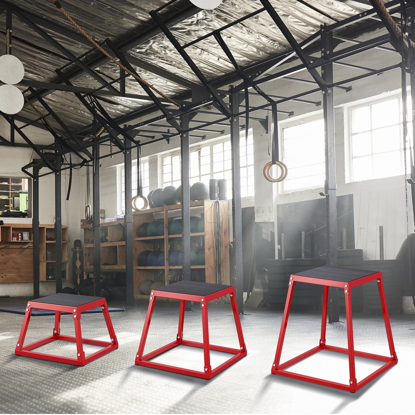 Plyo-Sprungboxen, 12/18/24 Zoll Plyo-Box, Plattform und Sprung-Agility-Box, rutschfestes Fitness-Step-Up-Box-Set für Heimtraining, Konditions- und Krafttraining, Rot