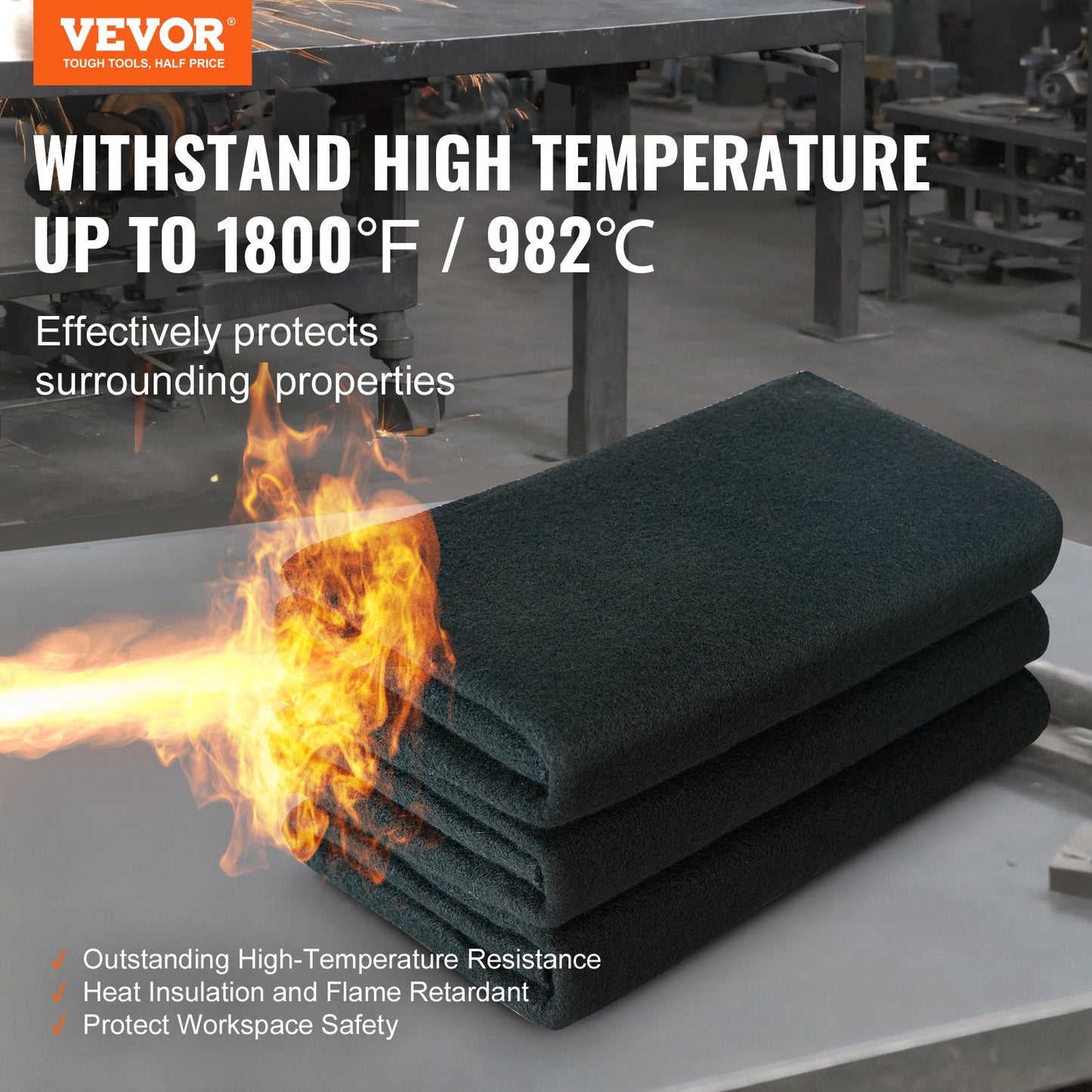 Carbon Felt Welding Blanket 4 Pack, 950 x 910 mm Flame Retardant Welding Blanket, Up To 982℃ Heat Resistant Blanket Set, Cuttable Carbon Fiber Fire Retardant Insulation Welding Mat Pad