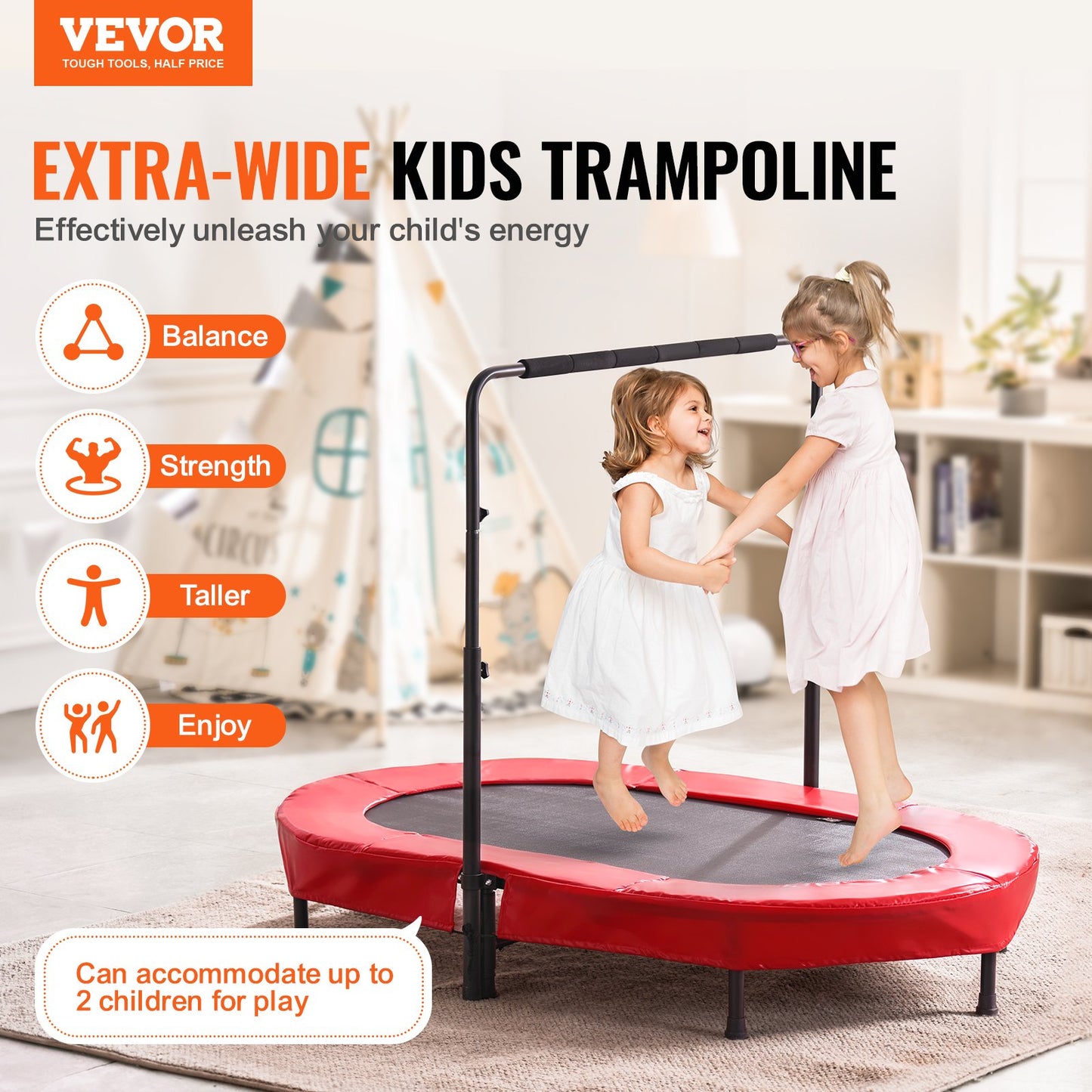 Kids Trampoline, 56x36 inch Indoor Outdoor Trampoline, Foldable Mini Trampoline with Handle, Rebounder Trampoline for Toddlers, Birthday Gift for 3+ Years Children, Boys Girls for Fun, Red