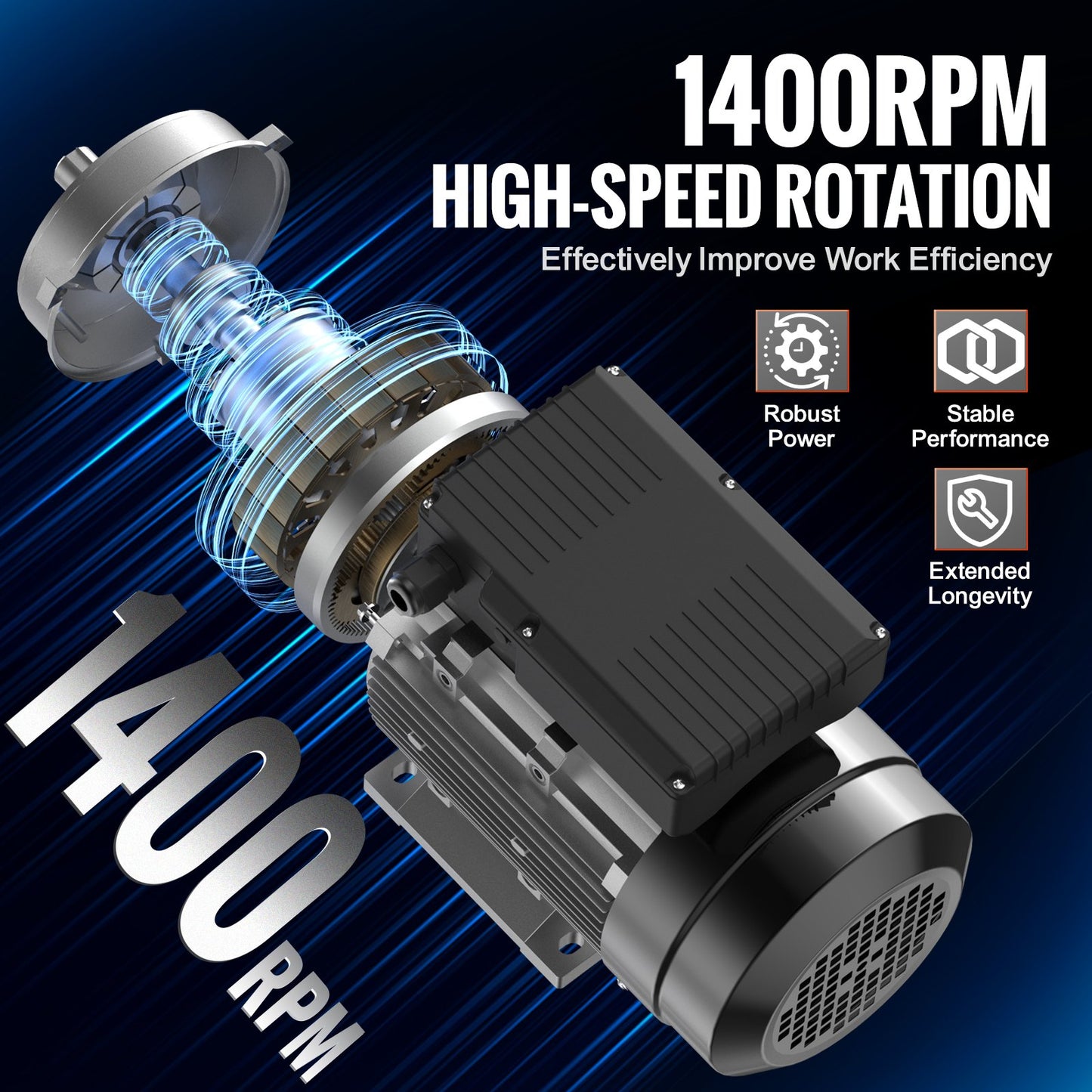 1,5-kW-Elektromotor, 1400 U/min, Wechselstrom 220–240 V, 9,85 A, 90 l, Baugröße B34, Einphasen-Luftkompressormotor, 24-mm-Keilwelle, Rechts-/Linkslauf für Landmaschinen und allgemeine Geräte