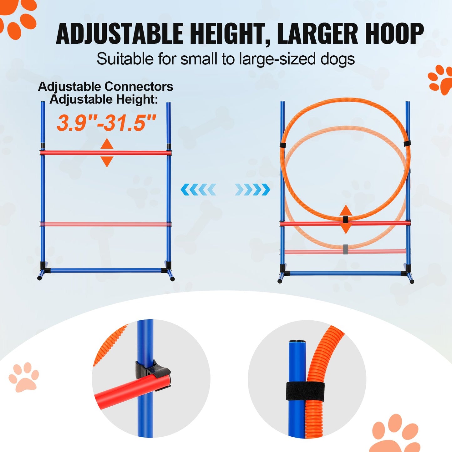 Dog Agility Training Equipment, 4 PCS Set with Adjustable High Hurdles,6 Weave Poles,Jump Ring,Square Pause Box,Whistle,Foldable Bowl, Puppy Obstacle Course Kit for Backyard, Indoor, Outdoor