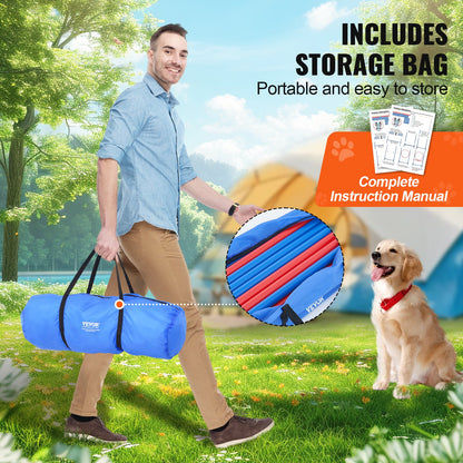 Dog Agility Training Equipment, 4 PCS Set with Adjustable High Hurdles,6 Weave Poles,Jump Ring,Square Pause Box,Whistle,Foldable Bowl, Puppy Obstacle Course Kit for Backyard, Indoor, Outdoor