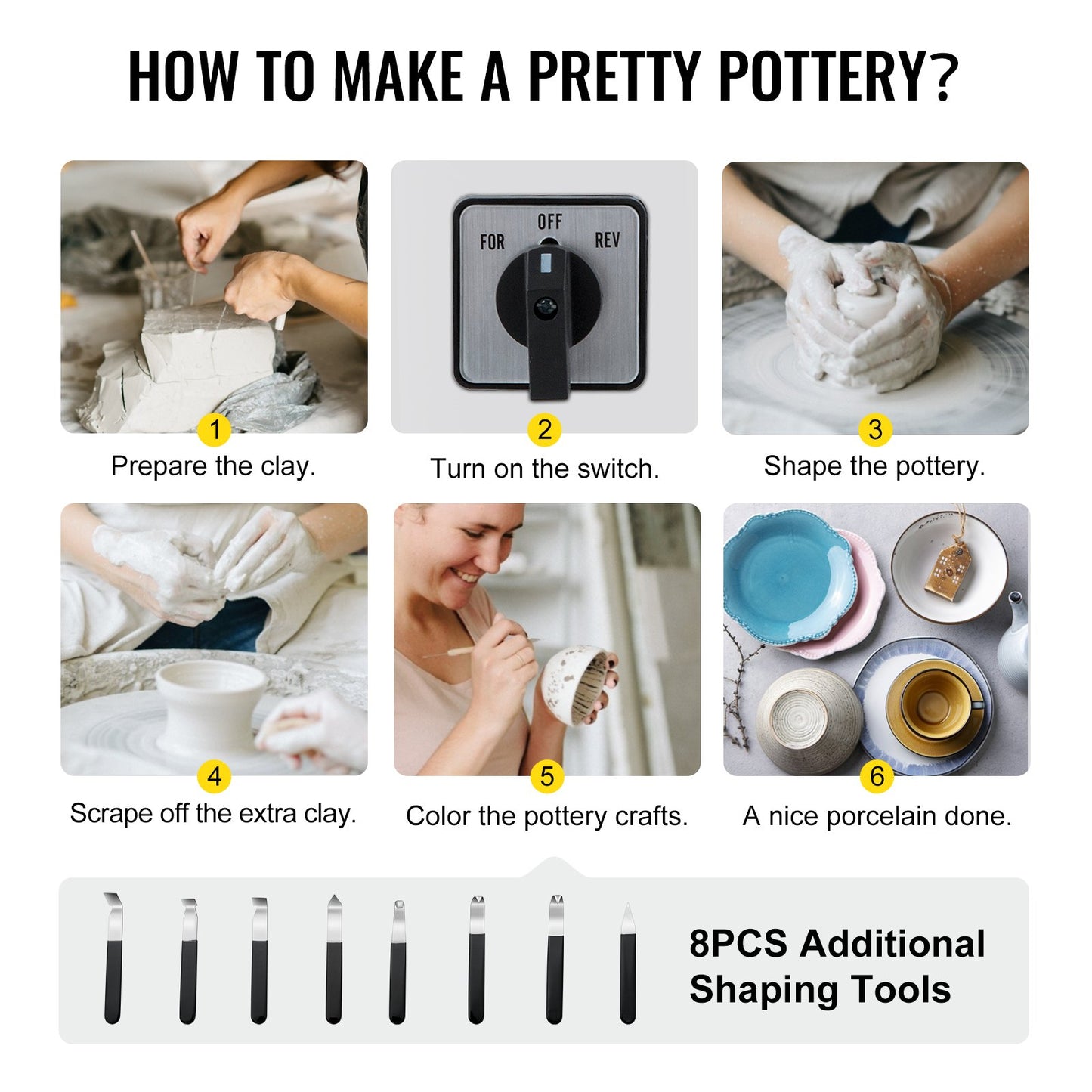 Pottery Wheel 25CM Pottery Forming Machine 280W Electric Pottery Wheel with Foot Pedal and Detachable Basin Shaping Tool Set for Ceramics Clay Craft DIY Clay