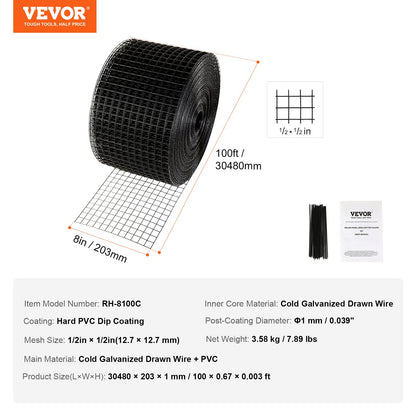 20 x 3048 cm Solar Panel Bird Guard, Critter Guard Roll Kit with Rust-proof PVC Coating, Solar Panel Guard with 50pcs Tire Wires, 12.7 mm Wire Roll Mesh
