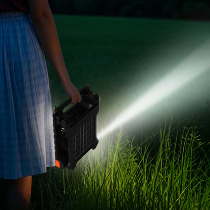 Wiederaufladbarer Solarventilator mit 10.000 mAh Kapazität, LED-Laterne, 18 cm Durchmesser, kabellos, mit 4-W-Solarpanel (faltbar), 4 Geschwindigkeitsstufen, Timer und leisem Betrieb. USB-Akkubetrieb für Camping, Zelt, Baustelle und Büro.