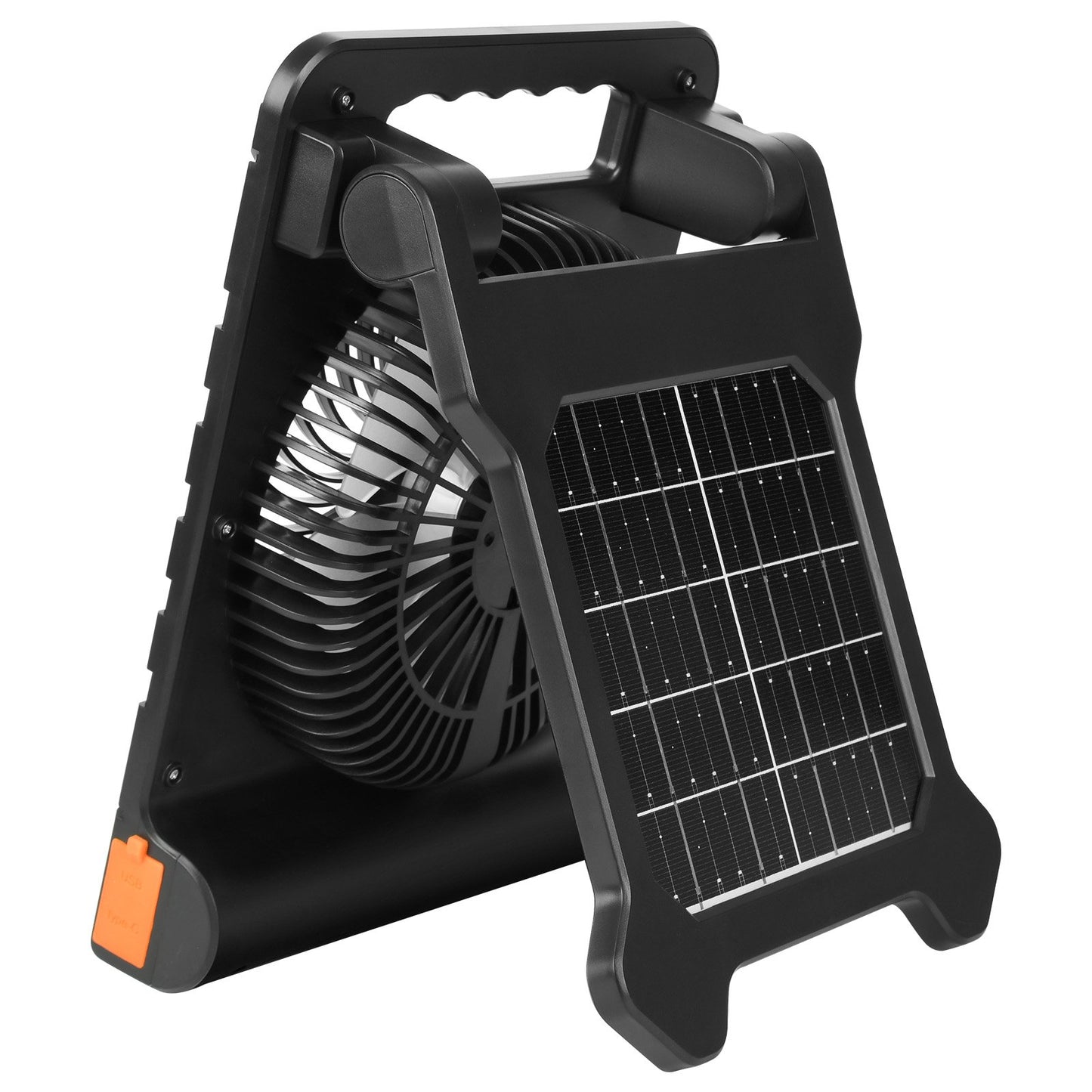 Wiederaufladbarer Solarventilator mit 10.000 mAh Kapazität, LED-Laterne, 18 cm Durchmesser, kabellos, mit 4-W-Solarpanel (faltbar), 4 Geschwindigkeitsstufen, Timer und leisem Betrieb. USB-Akkubetrieb für Camping, Zelt, Baustelle und Büro.