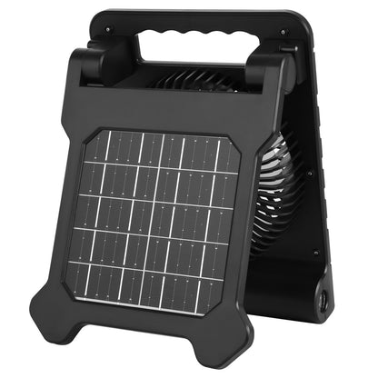 Wiederaufladbarer Solarventilator mit 10.000 mAh Kapazität, LED-Laterne, 18 cm Durchmesser, kabellos, mit 4-W-Solarpanel (faltbar), 4 Geschwindigkeitsstufen, Timer und leisem Betrieb. USB-Akkubetrieb für Camping, Zelt, Baustelle und Büro.