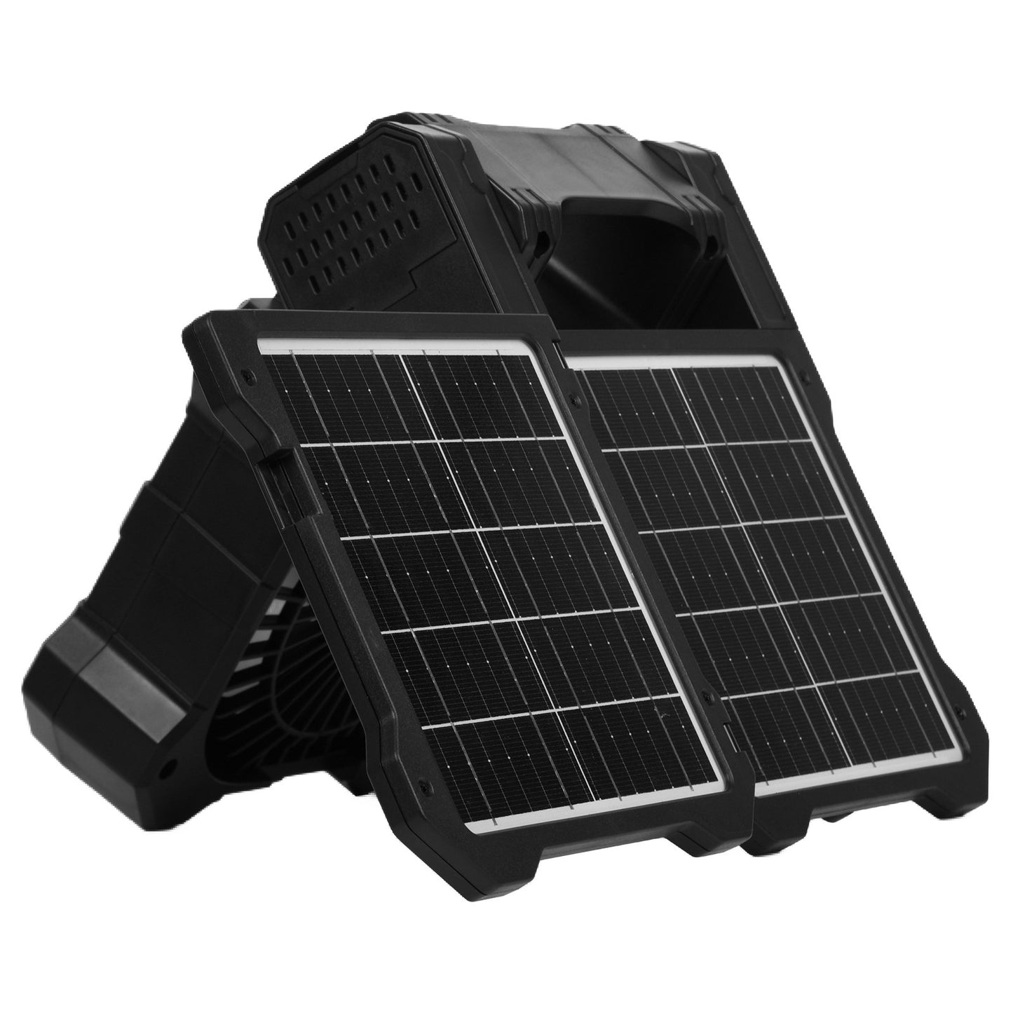Wiederaufladbarer Solarventilator mit 20.000 mAh Kapazität, LED-Laterne, 20 cm Durchmesser, kabellos, mit 7-W-Solarpanel (faltbar), 5 Geschwindigkeitsstufen, Timer und leisem Betrieb. USB-Akkubetrieb für Camping, Zelt, Baustelle und Büro.