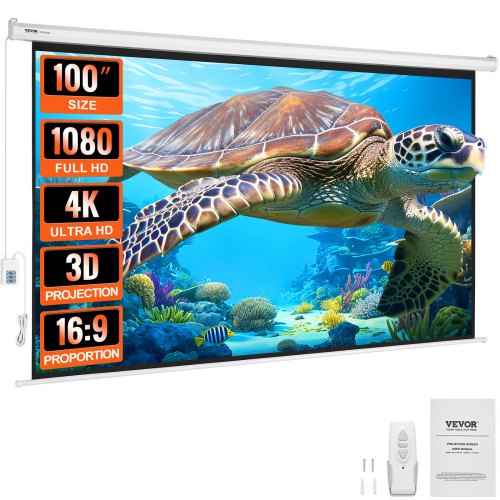 Motorized Projector Screen, 100 inch 16:9 4K 1080 HD Electric Projector Screen, Automatic Projection Screen with Remote Control, Wall Mount Movie Screen for Family Home Office Theater