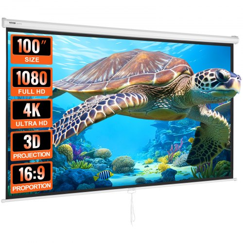 Manual Pull Down Projector Screen, 100 inch 16:9 4K 1080 HD Retractable Projector Screen, Auto-Locking Portable Projection Screen, Portable Projector Movie Screen for Family Home Office Theater