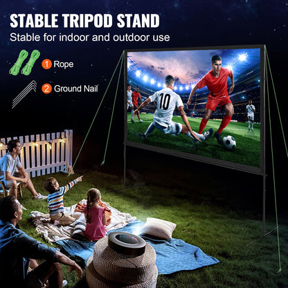 Projector Screen with Stand, 100 inch 16:9 4K 1080 HD Outdoor Movie Screen with Stand, Wrinkle-Free Projection Screen with Bar Feet and Carry Bag, for Home Theater Cinema Backyard Movie Night