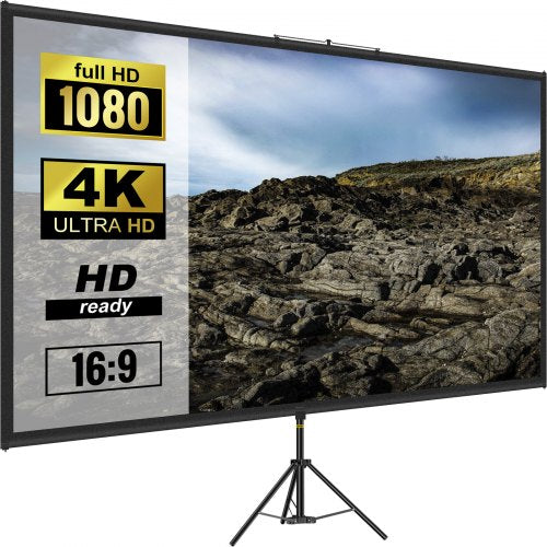 60 Zoll (152 cm) große, 16:9 4K HD-Projektionsleinwand mit Stativ, knitterfrei, höhenverstellbar, tragbar, für Projektoren im Innen- und Außenbereich, geeignet für Film, Heimkino, Gaming und Büro.