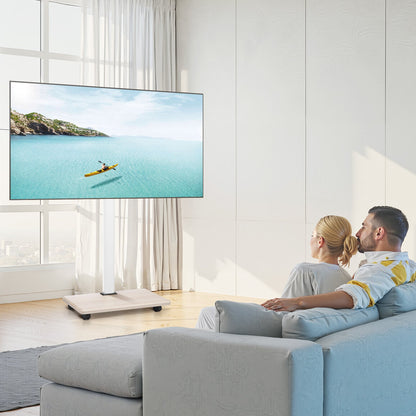 Rolling TV Stand, Mobile TV Cart for 32-70 Inch Screens, 25° Left-Right Rotation and Height Adjustable TV Mount on Wheels, Holds up to 99 lbs for Corner, Bedroom, Outdoor, Max VESA 600x400mm