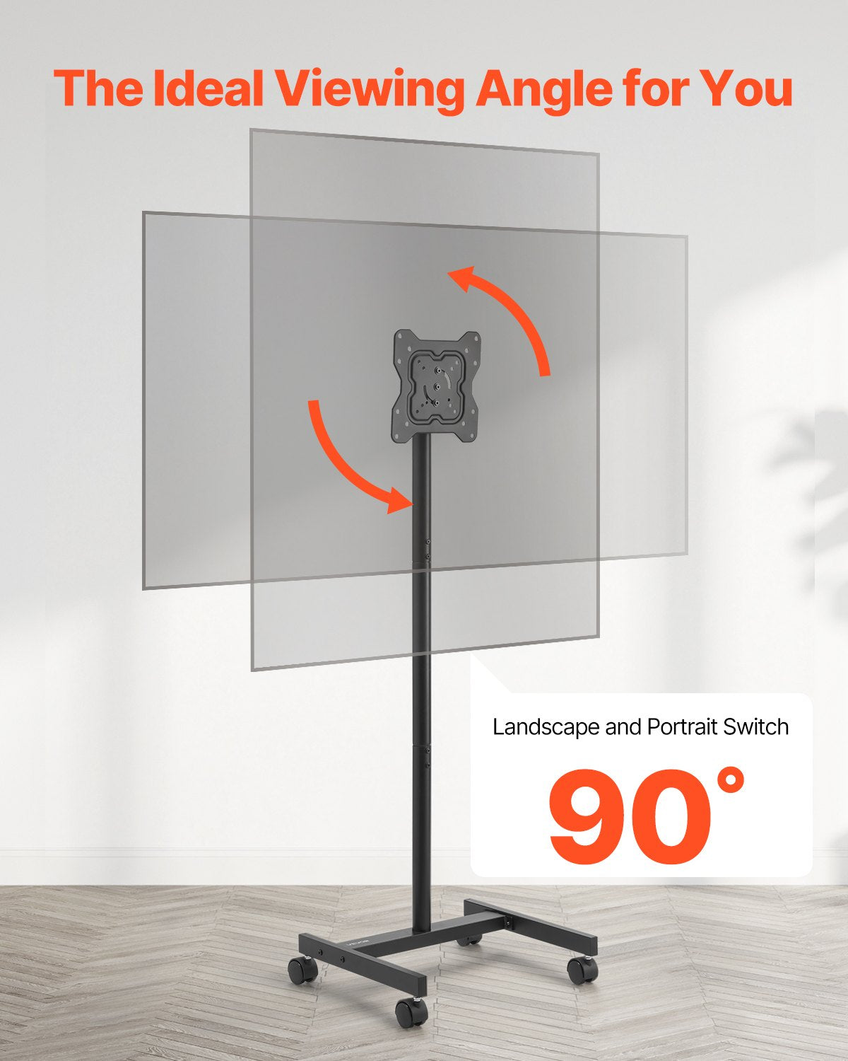 Rolling TV Stand, Mobile TV Cart for 17-55 Inch Screens, Portrait to Landscape, Portable TV Stand with Wheels Holds up to 44 lbs for Living Room, Bedroom, Office, Outdoor, Max VESA 200x200mm