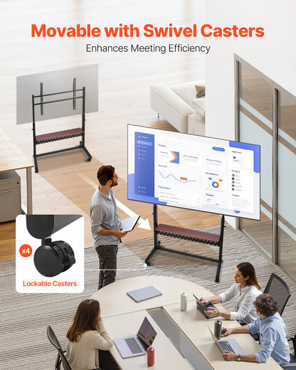 Rolling TV Stand, Mobile TV Cart for 55-100 Inch Screens, Height Adjustable Portable Monitor Stand with Tray, Holds up to 205 lbs for Living Room, Bedroom, Office, Outdoor Max VESA 800 x 600 mm