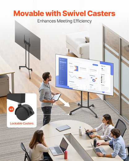 Rollbarer TV-Ständer, mobiler TV-Wagen für Bildschirme von 32 bis 65 Zoll, höhenverstellbar, tragbarer Monitorständer mit Rollen, Tragkraft bis zu 40 kg, für Wohnzimmer, Schlafzimmer, Büro, Außenbereich, max. VESA 400 x 400 mm