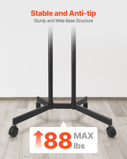 Rollbarer TV-Ständer, mobiler TV-Wagen für Bildschirme von 32 bis 65 Zoll, höhenverstellbar, tragbarer Monitorständer mit Rollen, Tragkraft bis zu 40 kg, für Wohnzimmer, Schlafzimmer, Büro, Außenbereich, max. VESA 400 x 400 mm