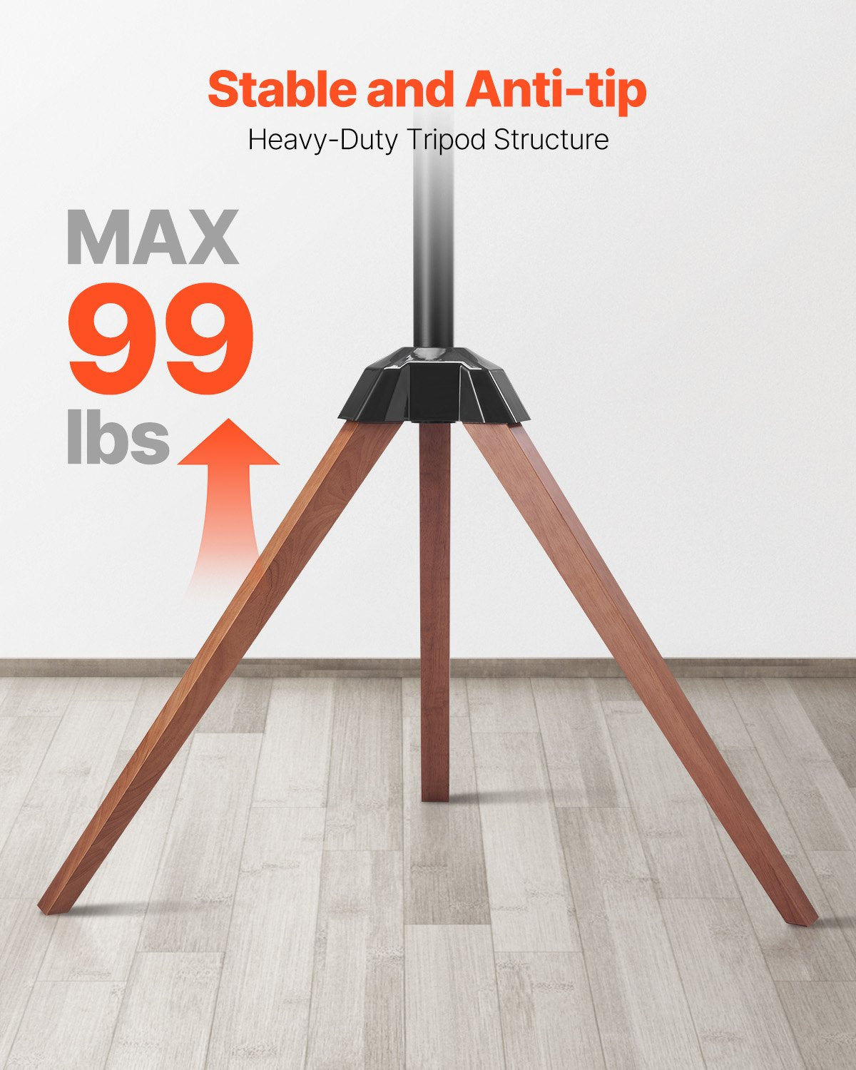 Tripod Easel TV Stand, for 40-65 inch Flat Screen/Curved TVs Up to 99 lbs, 18° Left-Right Rotation Portable TV Stand with Oak Wood Legs, for Bedroom, Living Room, Studio, MAX VESA 600 x 400 mm