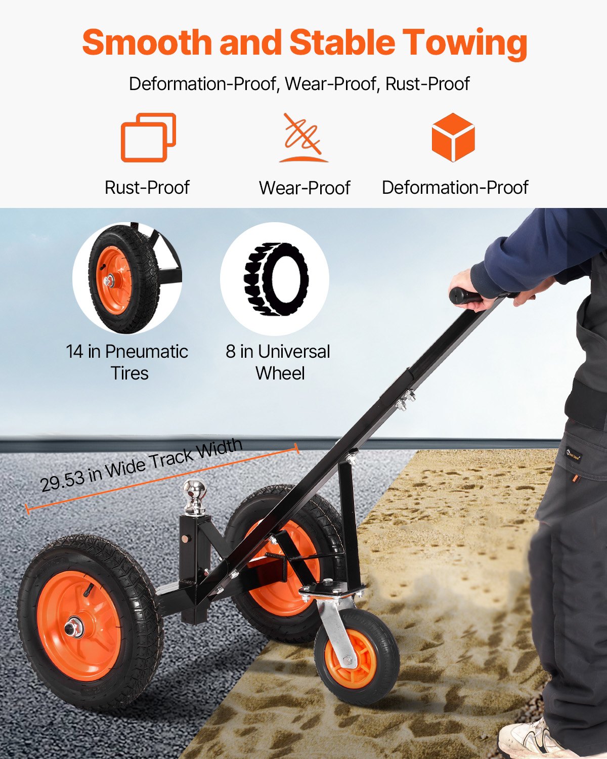 Trailer Dolly, 1000lbs Tongue Weight Capacity, Carbon Steel Trailer Mover with 2 inch Ball, 14 inch Pneumatic Tires, Portable Tow Dolly for Moving RV Trailer