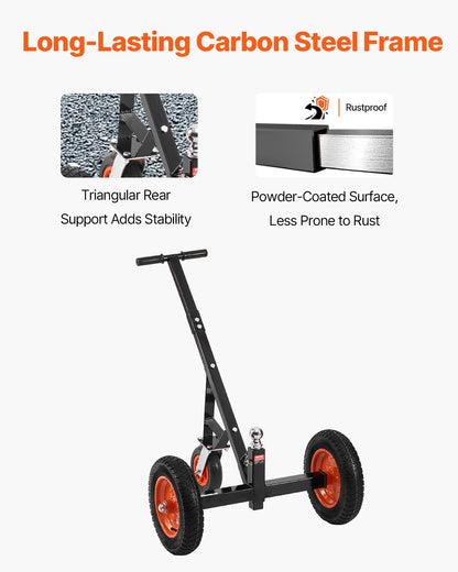 Trailer Dolly, 1000lbs Tongue Weight Capacity, Carbon Steel Trailer Mover with 2 inch Ball, 14 inch Pneumatic Tires, Portable Tow Dolly for Moving RV Trailer