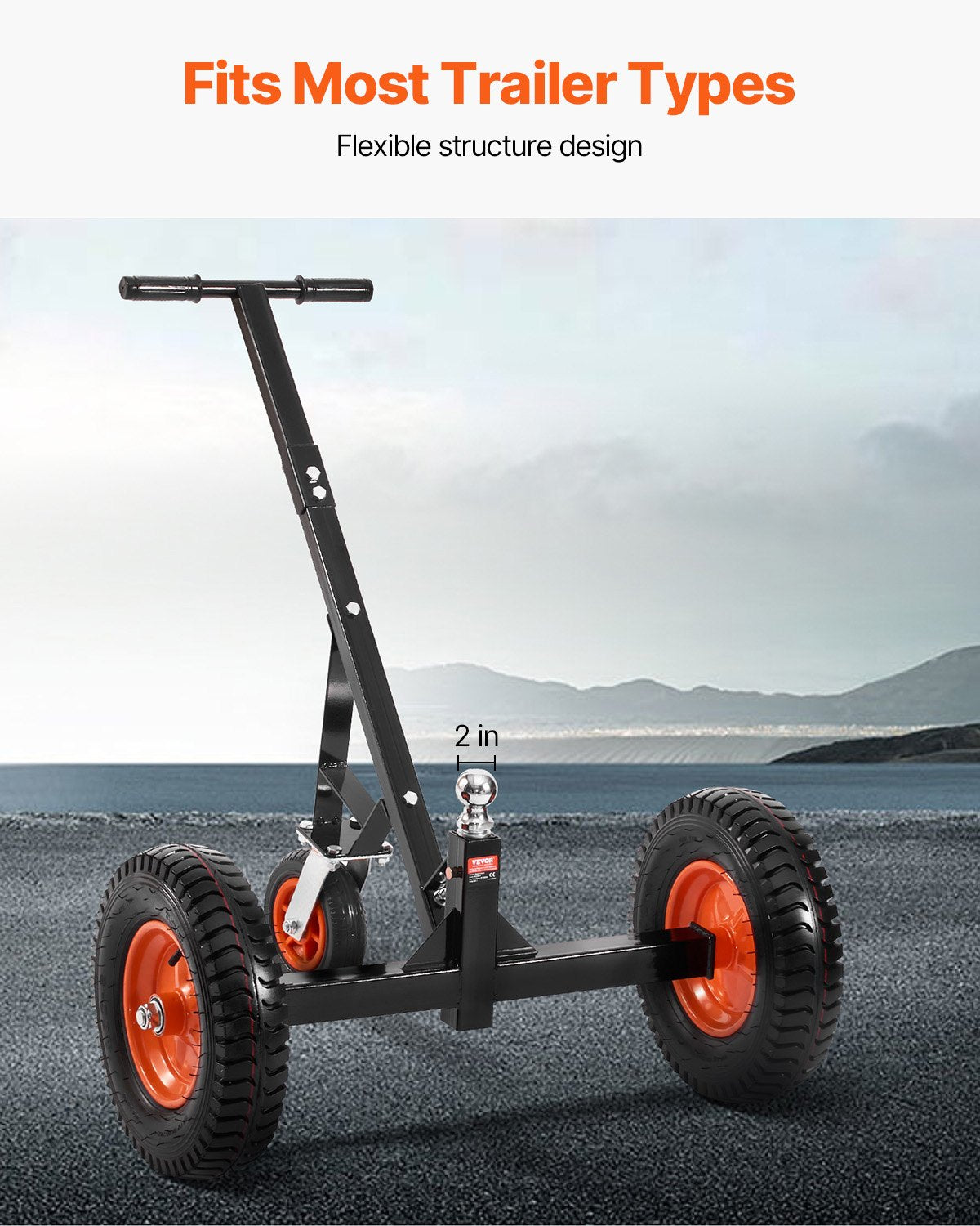 Trailer Dolly, 1200lbs Tongue Weight Capacity, Carbon Steel Trailer Mover with 2 inch Ball, 15.2 inch Pneumatic Tires, Portable Tow Dolly for Moving RV Trailer