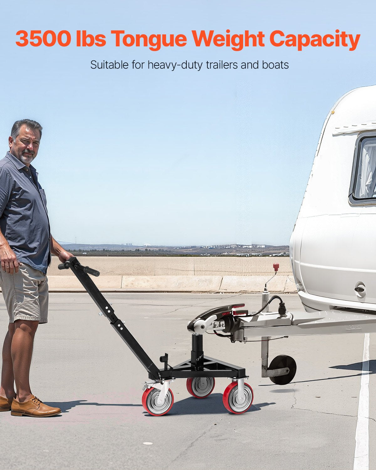 Trailer Dolly, 3500lbs Tongue Weight Capacity, 18 inch and 22 inch Height Adjustable Trailer Dolly, with 2 inch Hitch Ball, Adjustable Handle Length, 8-inch Swivel Wheels, for Moving RV Trailer