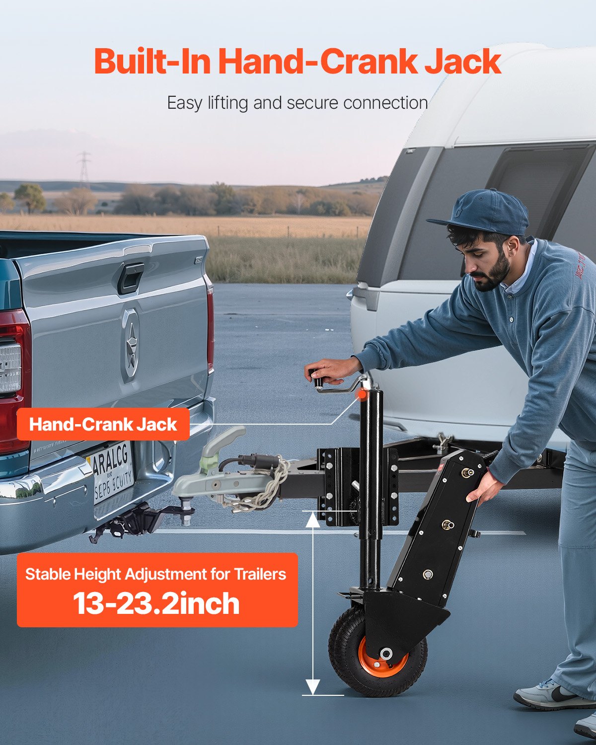 Trailer Dolly, 500lbs Tongue Weight Capacity, 13 inch-23.2 inch Height Adjustable Trailer Mover Dolly, 9-inch Pneumatic Rubber Tire, Manual or Electric Wrench Drive, for Moving RV Trailer