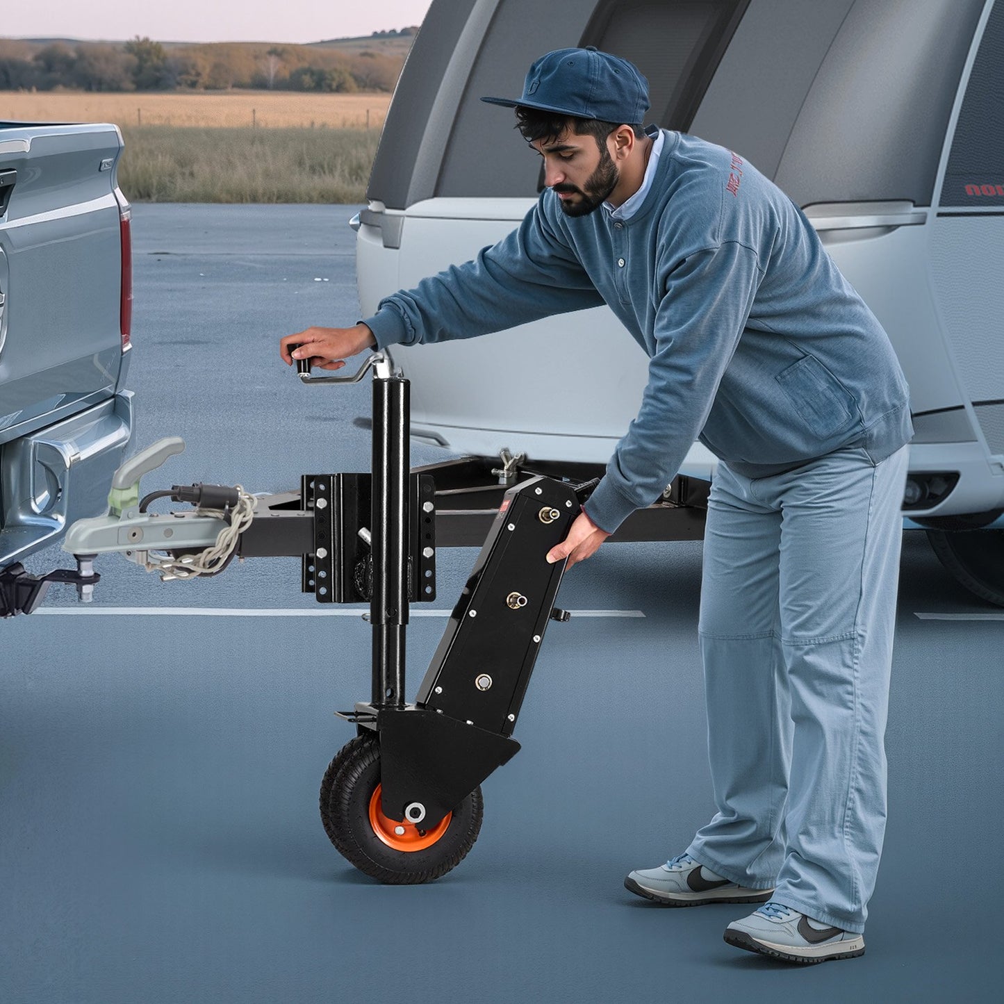 Trailer Dolly, 500lbs Tongue Weight Capacity, 13 inch-23.2 inch Height Adjustable Trailer Mover Dolly, 9-inch Pneumatic Rubber Tire, Manual or Electric Wrench Drive, for Moving RV Trailer