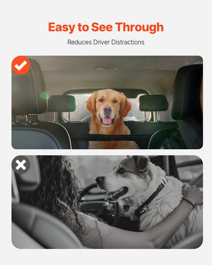 Dog Car Barrier, 56" Wide Car Divider for Front Seats Installation, Vehicle Pet Barrier with See Through Net Mesh, Universal-Fit Dog Car Barrier for Full-size Sedans, Trucks, and SUVs, Black