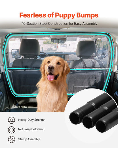 Dog Car Barrier, 56" Wide Car Divider for Front Seats Installation, Vehicle Pet Barrier with See Through Net Mesh, Universal-Fit Dog Car Barrier for Full-size Sedans, Trucks, and SUVs, Black