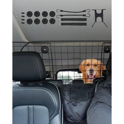 Dog Car Barrier, 35.4"-60.6" Adjustable Car Divider for Front Seat Installation, Universal-Fit Heavy-Duty Wire Mesh Dogs Separator Guard Net, Vehicle Pet Barrier for Sedans, Trucks and SUVs
