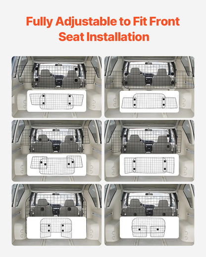 Dog Car Barrier, 35.4"-60.6" Adjustable Car Divider for Front Seat Installation, Universal-Fit Heavy-Duty Wire Mesh Dogs Separator Guard Net, Vehicle Pet Barrier for Sedans, Trucks and SUVs