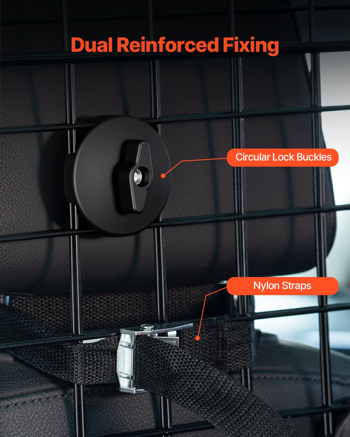 Dog Car Barrier, 35.4"-60.6" Adjustable Car Divider for Front Seat Installation, Universal-Fit Heavy-Duty Wire Mesh Dogs Separator Guard Net, Vehicle Pet Barrier for Sedans, Trucks and SUVs