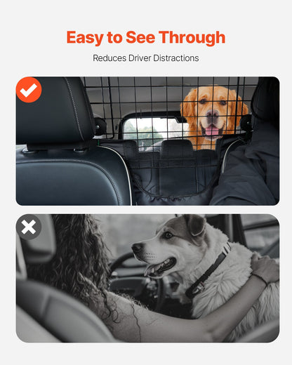 Dog Car Barrier, 35.4"-60.6" Adjustable Car Divider for Front Seat Installation, Universal-Fit Heavy-Duty Wire Mesh Dogs Separator Guard Net, Vehicle Pet Barrier for Sedans, Trucks and SUVs