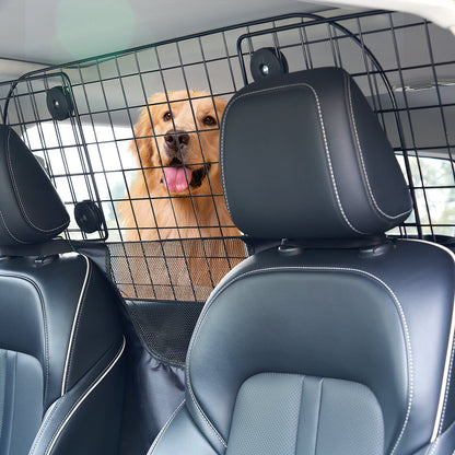 Dog Car Barrier, 35.4"-60.6" Adjustable Car Divider for Front Seat Installation, Universal-Fit Heavy-Duty Wire Mesh Dogs Separator Guard Net, Vehicle Pet Barrier for Sedans, Trucks and SUVs
