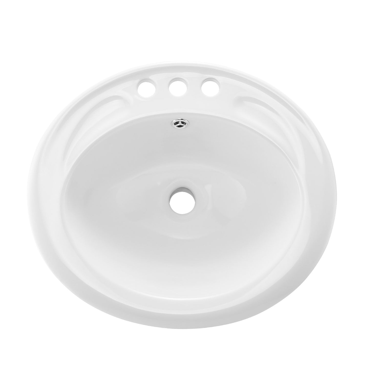 Semi Recessed Bathroom Sink, 485 x 425 mm Oval White Ceramic Vessel Sink with Overflow Hole and 3 Faucet Holes, Drop in Modern Lavatory Vanity Bath Wash Bowl Basin for Bathroom Small Spaces