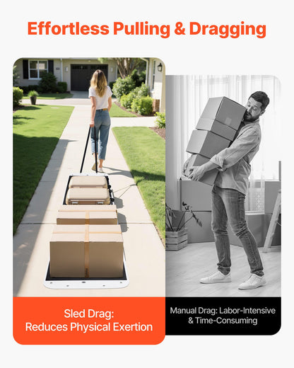 Gartenschleppschlitten, 280 x 101,5 cm, 725 kg Schwerlast-Nutzschlitten, PE-Schleppschlitten mit Seilen und Zugkabel, Mehrzweck-Wildtransporter für Brennholz und Eisangeln, kompatibel mit ATVs, UTVs und Traktoren