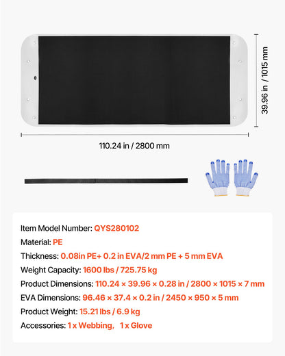 Gartenschleppschlitten, 280 x 101,5 cm, 725 kg Schwerlast-Nutzschlitten, PE-Schleppschlitten mit Seilen und Zugkabel, Mehrzweck-Wildtransporter für Brennholz und Eisangeln, kompatibel mit ATVs, UTVs und Traktoren