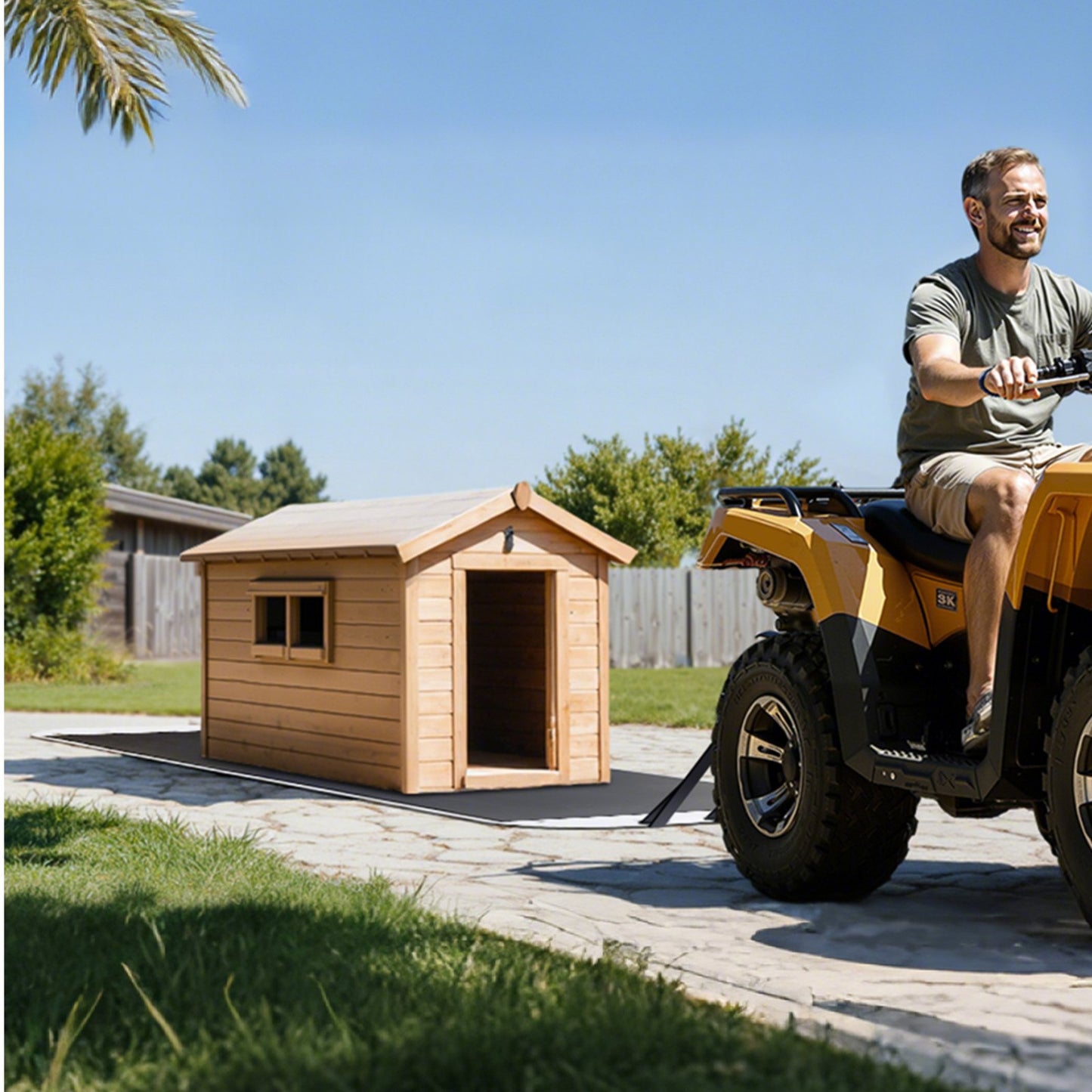 Gartenschleppschlitten, 280 x 101,5 cm, 725 kg Schwerlast-Nutzschlitten, PE-Schleppschlitten mit Seilen und Zugkabel, Mehrzweck-Wildtransporter für Brennholz und Eisangeln, kompatibel mit ATVs, UTVs und Traktoren