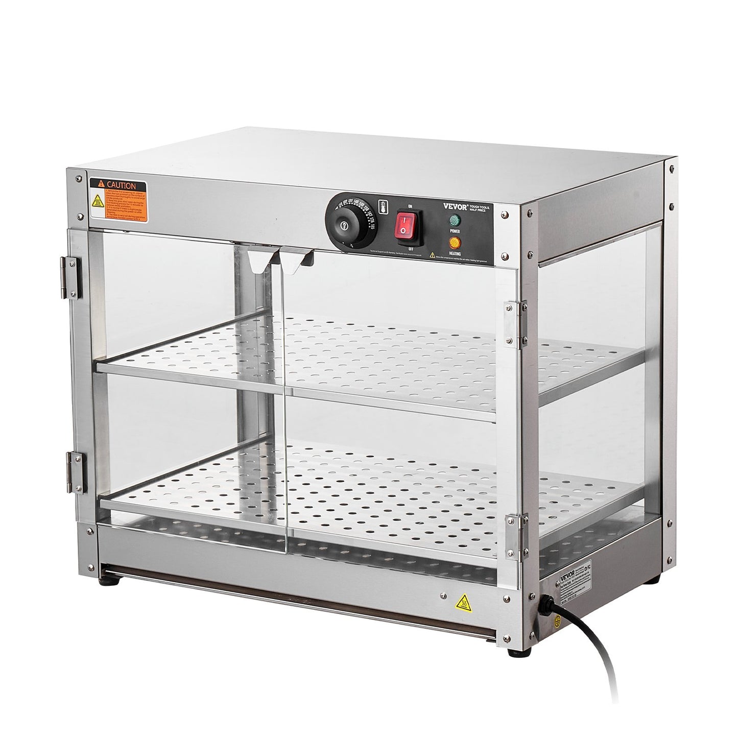 2-Tier Commercial Food Warmer Display, 800W Food Display Warmer with Light to Enhance Food Display, 30℃~85℃ Temperature Control, 58L Large Capacity for Hamburger, Pizza, Bread, Fried Chicken