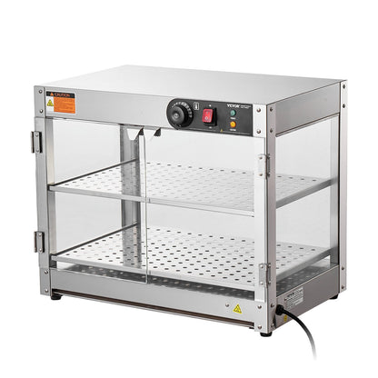 2-Tier Commercial Food Warmer Display, 800W Food Display Warmer with Light to Enhance Food Display, 30℃~85℃ Temperature Control, 58L Large Capacity for Hamburger, Pizza, Bread, Fried Chicken